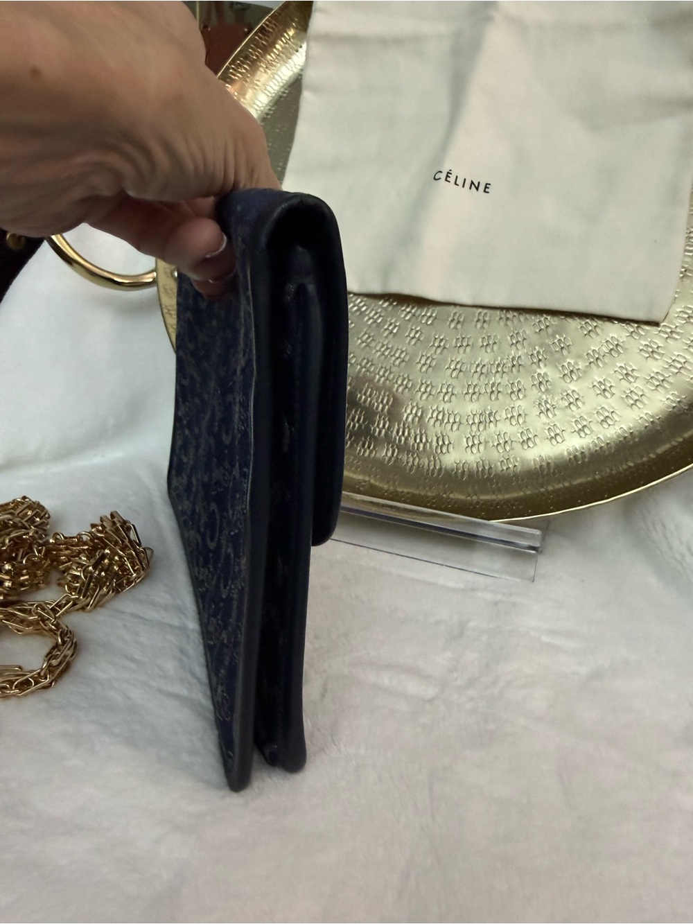Celine Navy and Cream Triomphe Canvas Chain Shoulder Bag - Picture 3 of 9